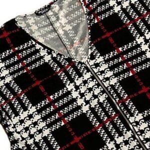 Shein Sz XL Black red and white plaid zip up popover top zip Jacket holiday Work